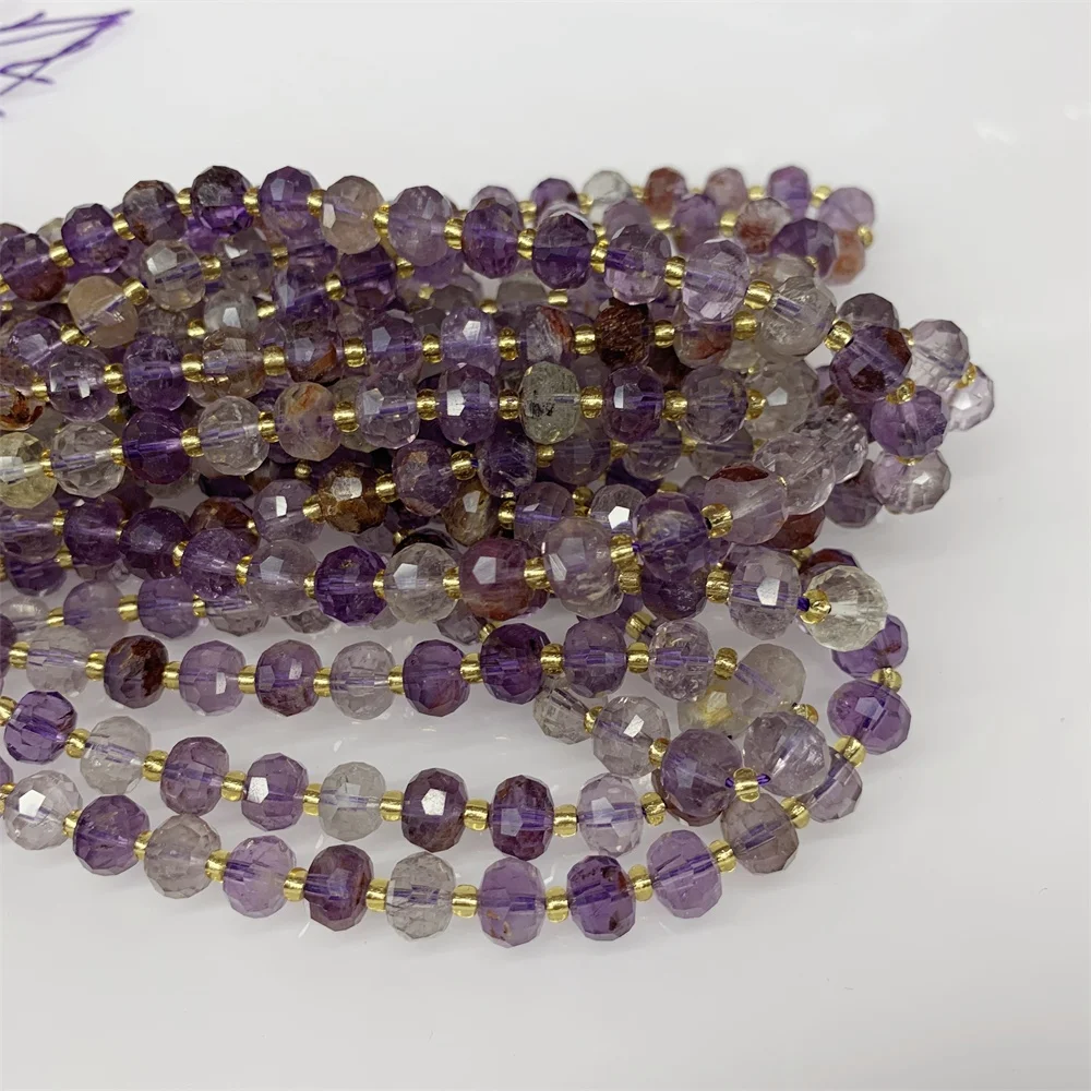 Natural 6x8mm Super Seven Black Rutilated Rondelle Faceted Stone Beads Loose Spacer Beads for Jewelry Making Bracelet Necklace