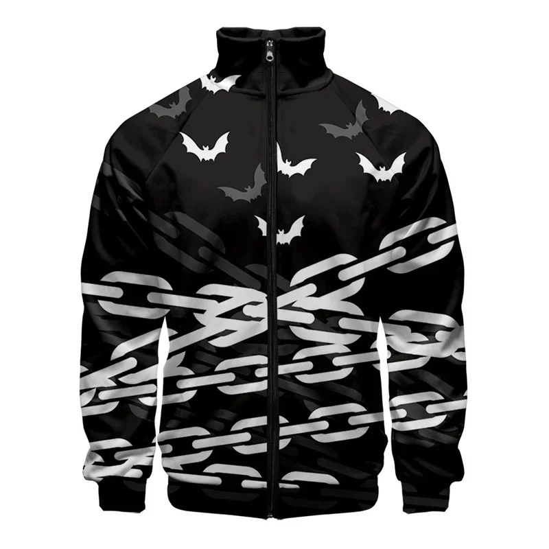 3D Printed Halloween Spider Bat Zipper Jacket For Men Women Cosplay Pattern Long Sleeves Loose Personality Jackets Street Coat