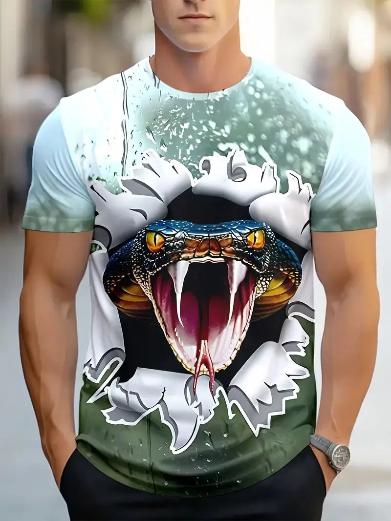Men's Snake Print T-Shirt Short Sleeve Casual Stylish T Shirts Clothes Full Print Snake Graphic Tee Shirts Tops Mens Camisetas