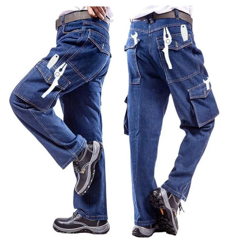 Denim Work Pants Men Welding Labor Protection Trousers Wear-resistant Cargo Pants