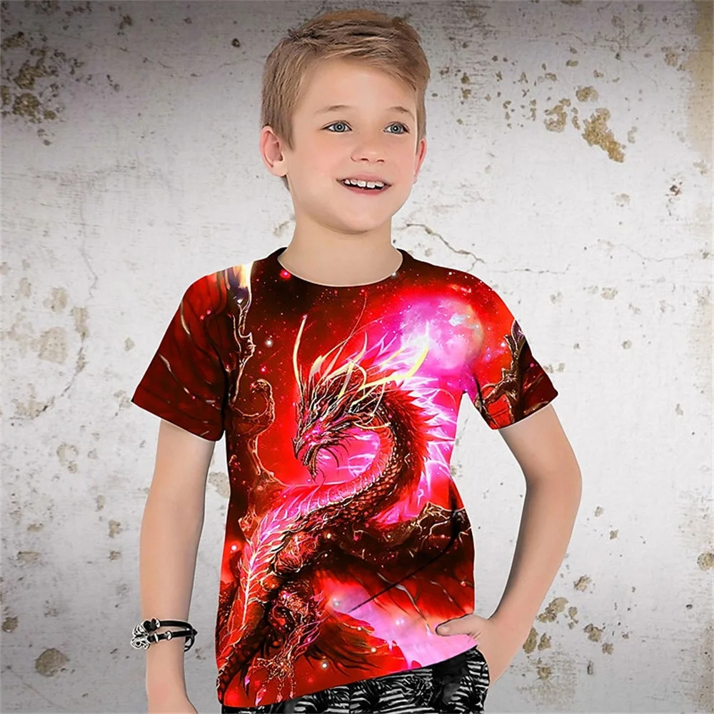 Dragon Retro Animal Loong 3d Printed Boys Girls Casual T-Shirts Shark Funny T Shirt Kids Children Birthday Tshirts Baby Clothes