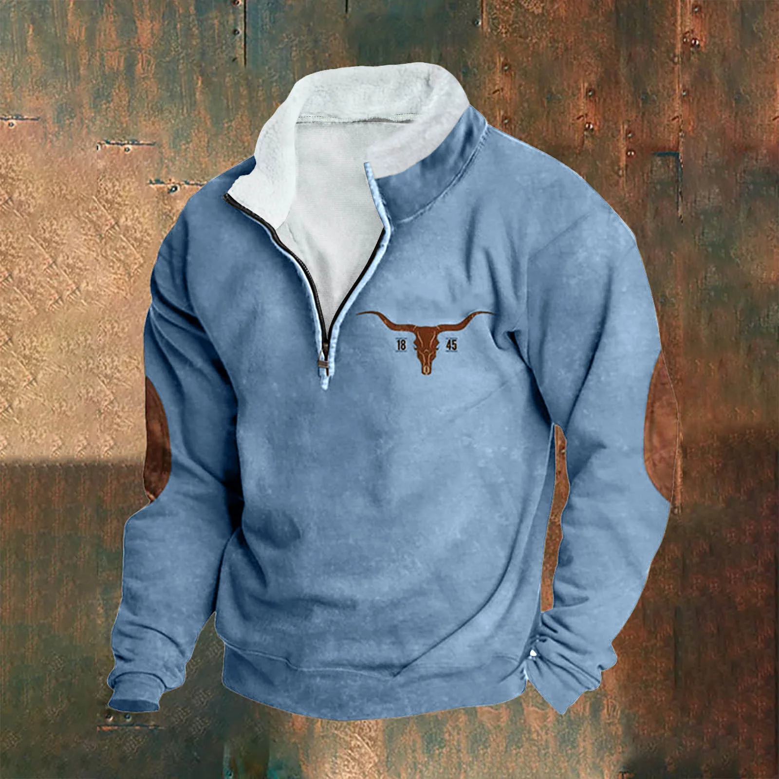 2025 new Men's fur Collar hoodie Fashion Men's hoodie autumn and winter new half zip stand collar hoodie