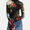 Women's Spring Autumn Blouses Retro Floral Print Long Sleeve High Neck Pullover Tops Casual Pullover Basic Shirts 2025
