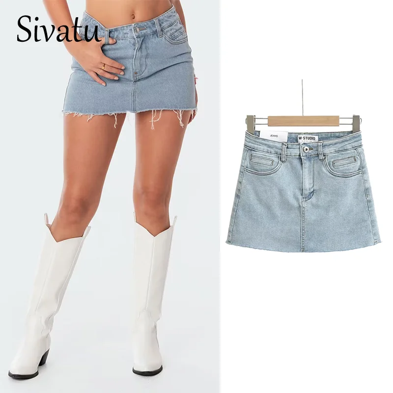 TRAF ZR Mini Denim Skirt with Pockets Y2k Streetwear Sexy High Waist Vintage Jean Coquette Shorts Skirt for Women Summer 2023