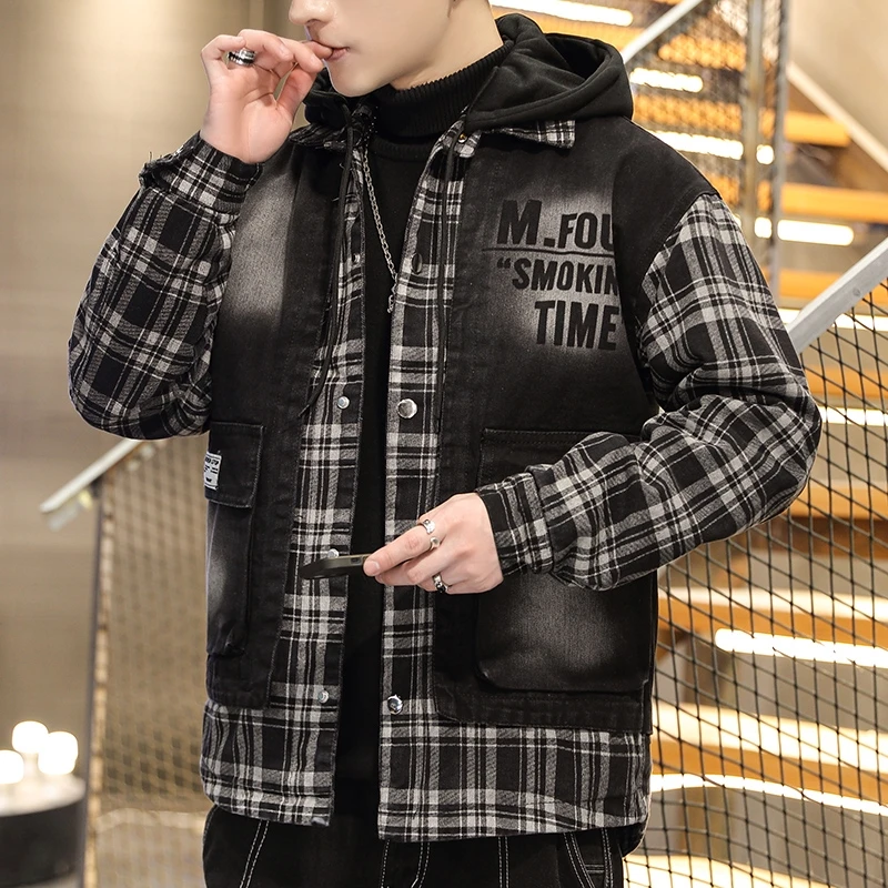 High Quality Men's Hooded Cotton Denim Jackets 2025 Spring Autumn Casual Jeans Youth Hip Hop Streetwear Coat Loose Tops Clothing