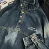 Vintage Workwear Jacket, Spring And Autumn Loose Fashion Brand Men's Top, American Hip-hop Stand Up Collar Denim Jacket
