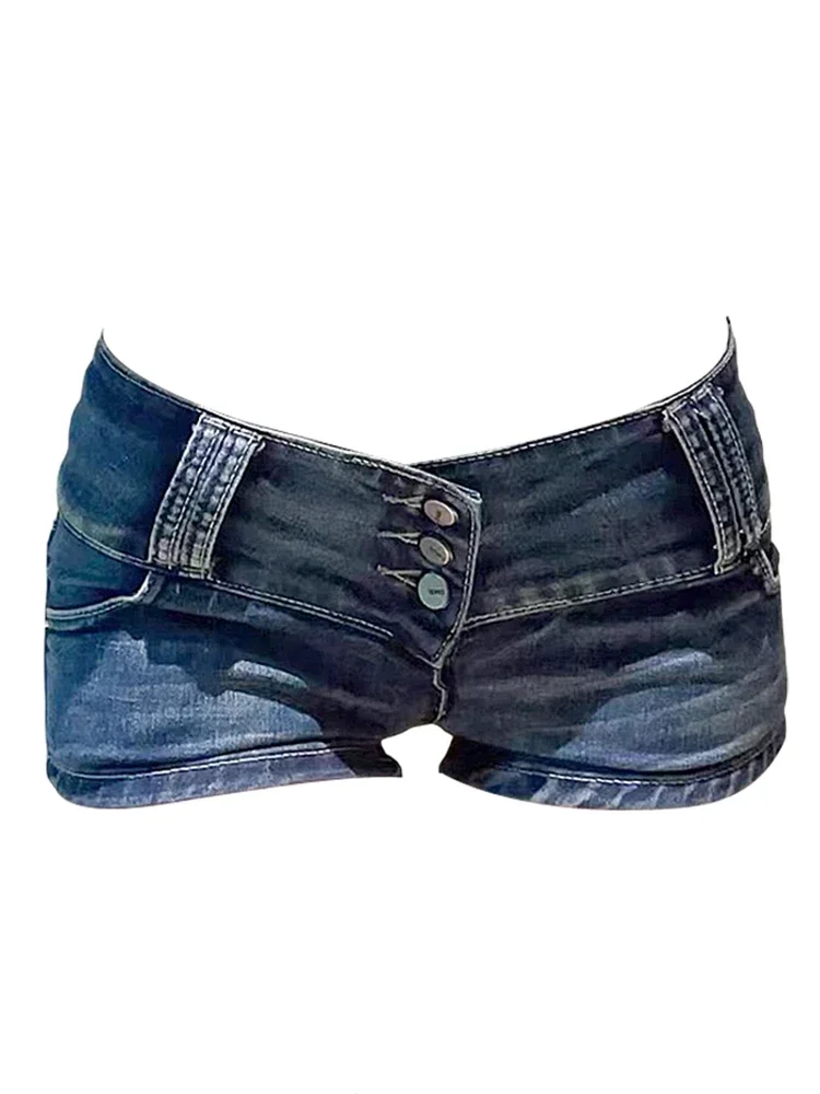 Y2k Streetwear Harajuku E-girl Summer Women 2000s Grunge Kpop Japanese Gyaru Low Rise Jean Shorts Slim Denim Hot Pants Trashy