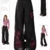 Women Black Gothic Butterfly Jeans Baggy Vintage Cowboy Pants Harajuku Oversize Denim Trousers 90s Y2k Emo 2000s Trashy Clothes