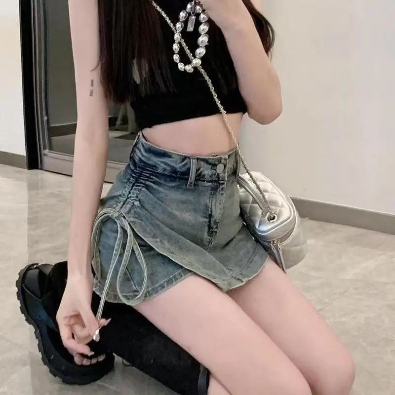 Summer Denim Skirts Shorts jeans Women Shorts Ripped Solid Color Leisure Shorts Sexy Jean Shorts Street Slim A-Line Skirt