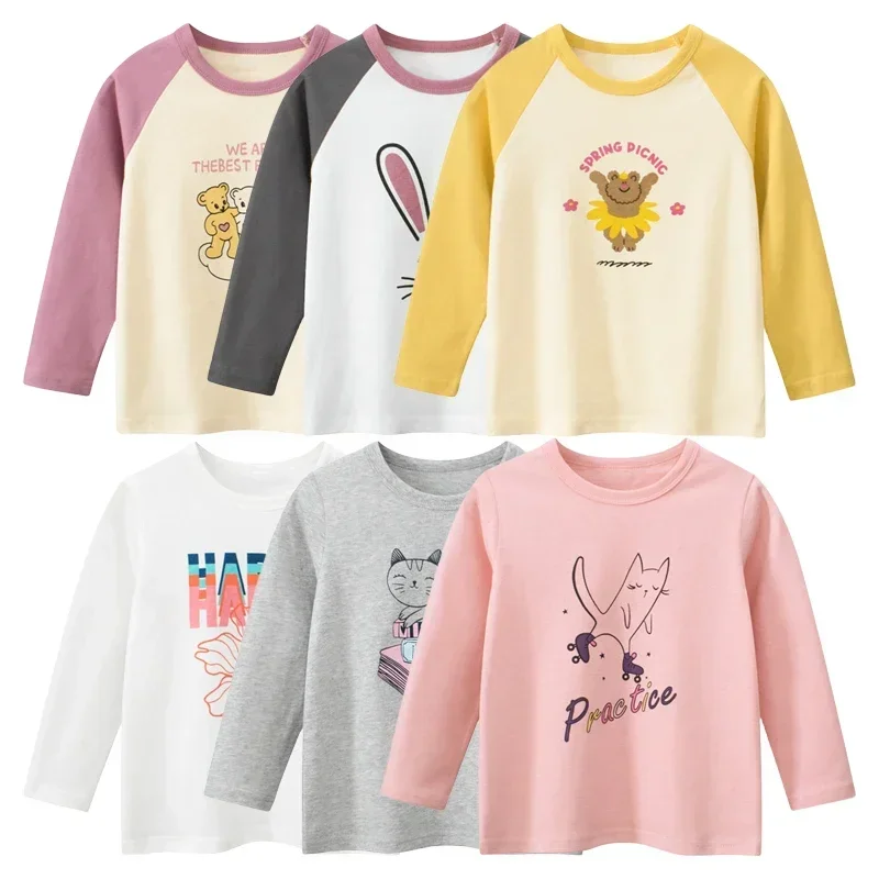 2025 Autumn New Korean Children's Wear Cartoon Bear Girls Long Sleeve T-shirt Trendy Kids Clothes Underlay Shirt for Girl