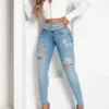 High Waist Ripped Jeans for Women Sexy Slim Hip-lifting Leggings Stretch Pencil Pants Outdoors Sport Comfort Breathable Trousers