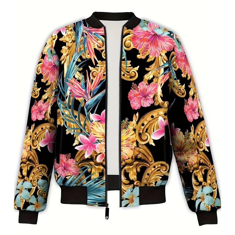 Luxury Baroque Bomber Jacket Men Women 3D Printed Gold Graphic Floral Jackets Street Trend Fashion Autumn Zipper Soft Coat