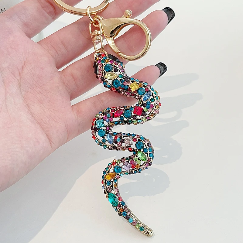 Original Design Mixed Color Sparkle Crystal Snake Keychain Luxury Women's Bag Pendant Souvenir Gift