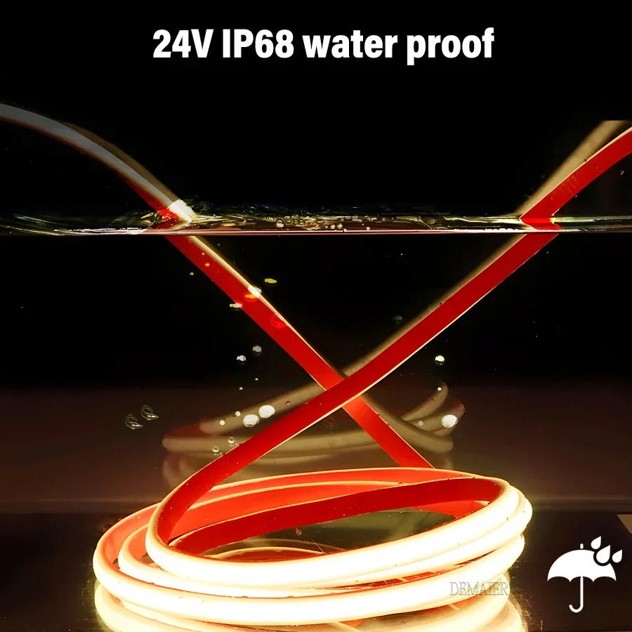 IP68 COB LED Strip Waterproof 24V 3000K4000K 6000K Neon Light Underwater 12V 320Leds/m Flexible Ribbon Tape RA90 Lighting