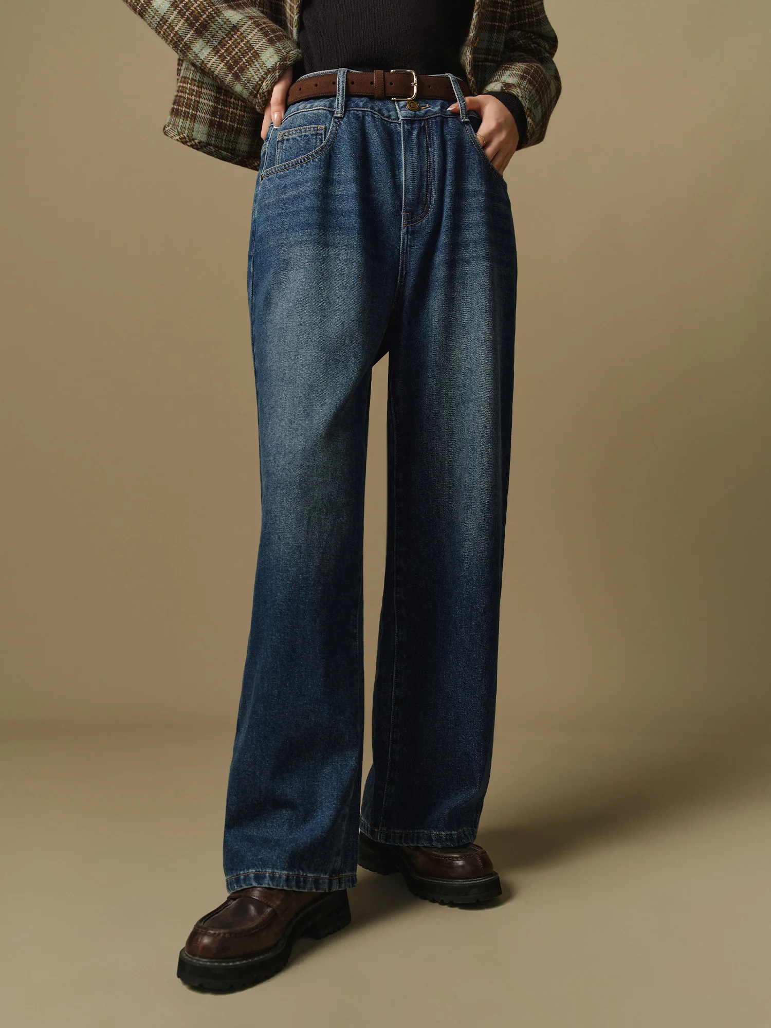DUSHU Plus Size Women's High Waisted Straight Leg Jeans 2024 Winter Outfit New Classic Slimming Denim Pants