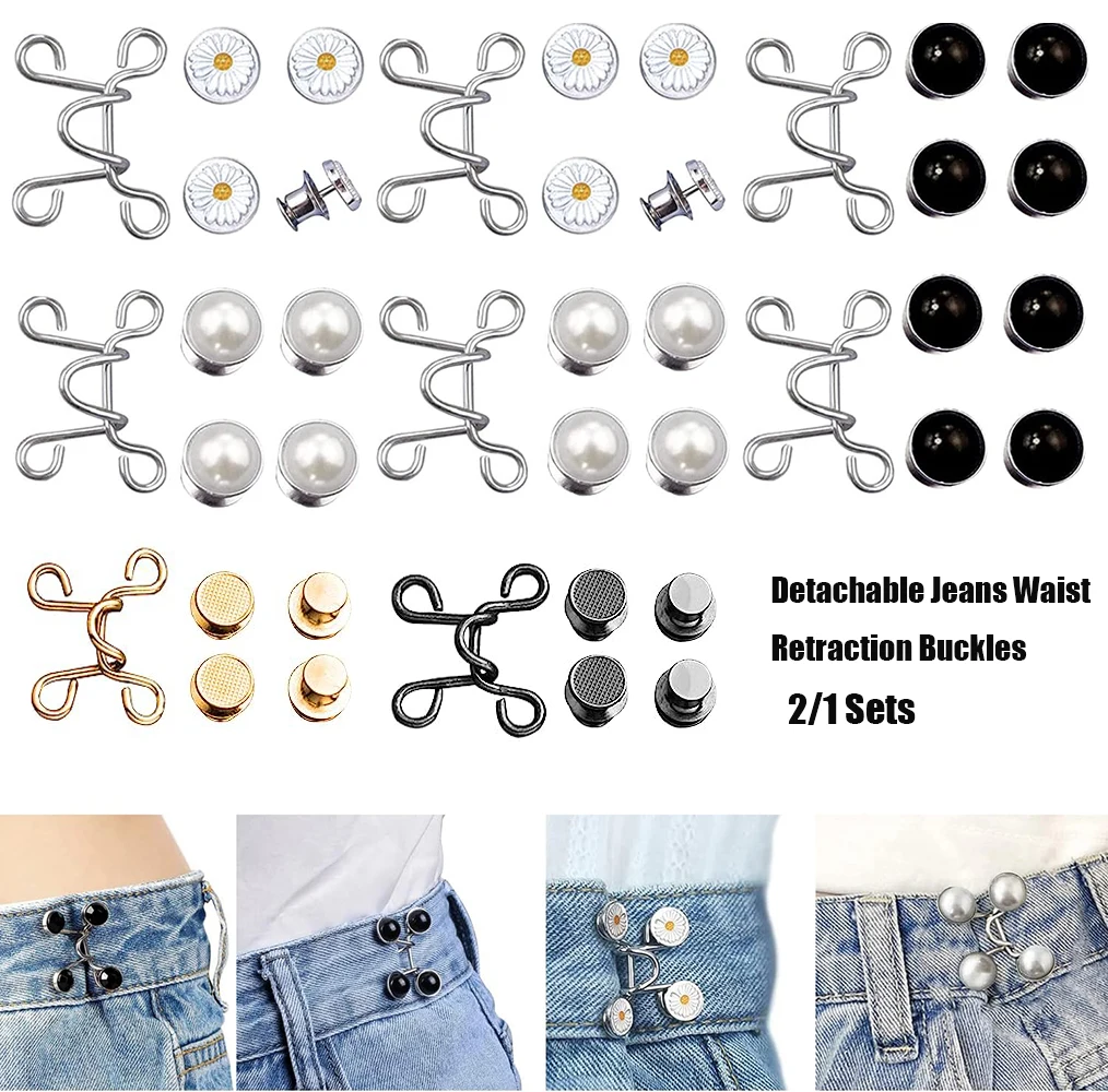 2/1Sets Jean Button Pins Adjustable Detachable Jeans Waist Retraction Button Free Sewing Perfect Fit Instant Jean Button