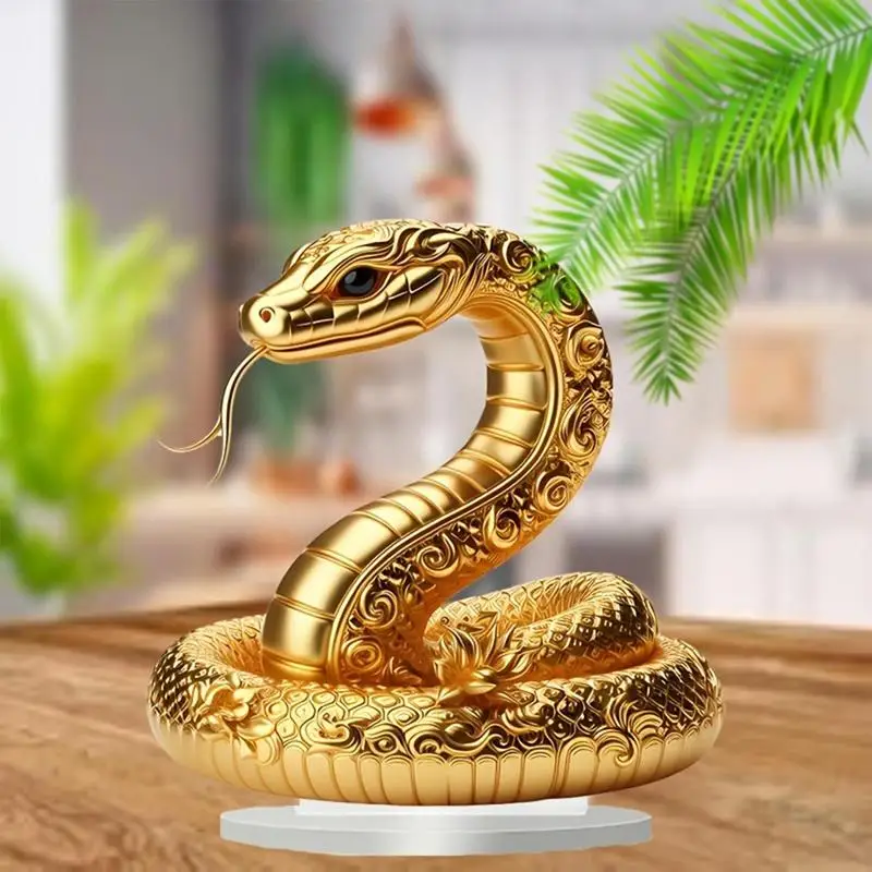 Golden Feng Shui Wealth Figurines Collectible 2D Flat Acrylic Gold Snake Table Decorations 2025 Chinese New Year Snake Gifts