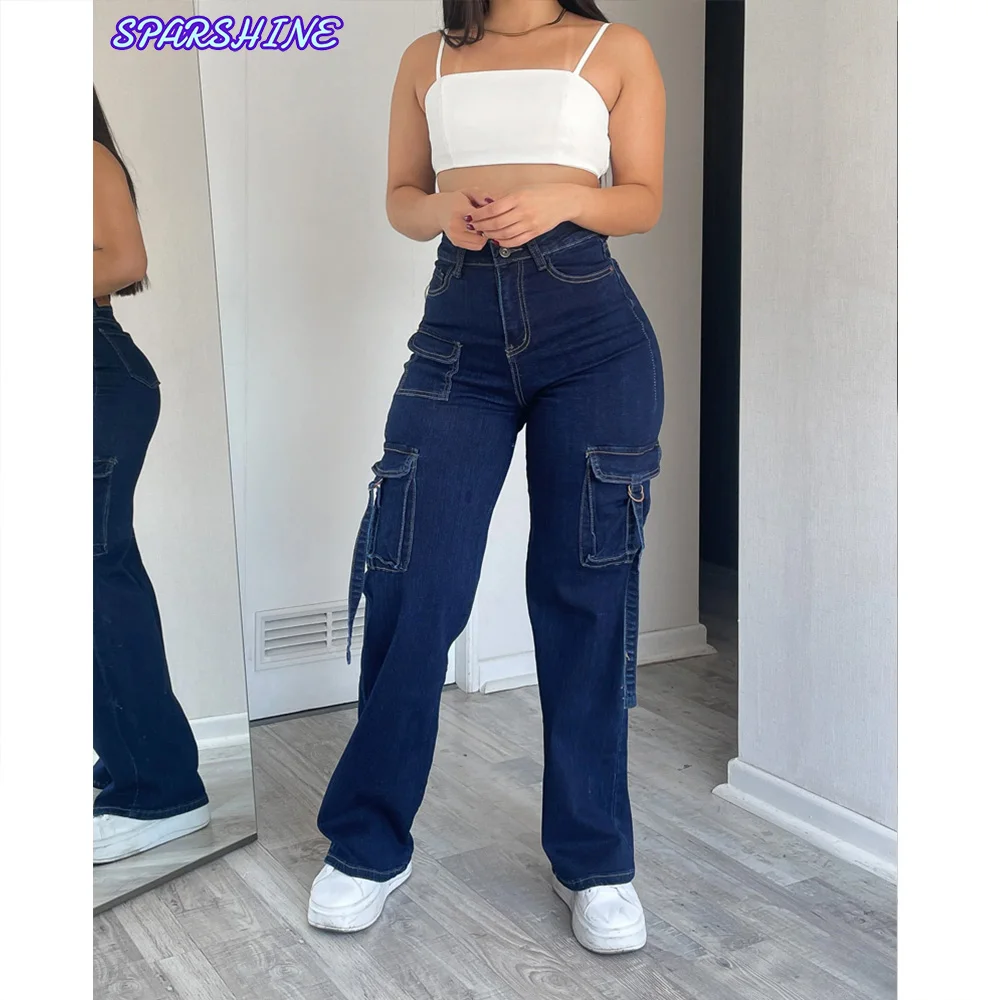 Women High Waist Straight Leg Casual Daily Trousers Multi-Pocket Long Skinny Pencil Pants Design Overalls jeans streetwear
