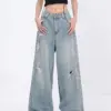 Women Light Blue Y2k Jeans Baggy Harajuku Aesthetic Ripped Denim Trousers Vintage Jean Pants Japanese 2000s Style Trashy Clothes