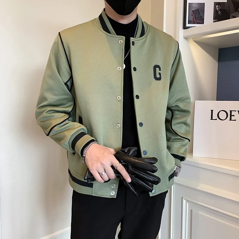 Men Baseball Jackets Button Stand Collar Coats Casual Streetwear 2024 Spring Autumn Slim Fit Outwear Male Hip Hop Bomber Jacket
