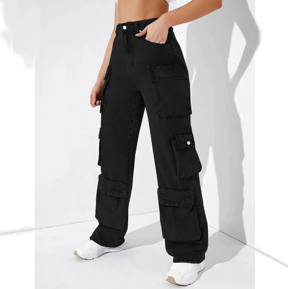 Loose Wide Leg Pants Trousers Jeans for Women Multi-pocket Cargo Pants Women High Waist High Stretch African Plus-size Jeans