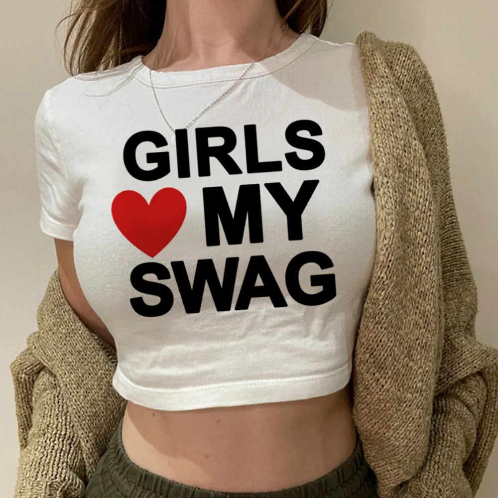 girls love my swag 90s streetwear yk2 crop top Female goth graphic fairy grunge tee t-shirts
