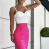 Women Hot Pink Black White Bodycon Bandage Skirt 2023 Designer High Waist High Street Party Club Pencil Skirt 55cm