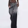 Tide Jeans Female American Washed Old Gradient Splicing Design Sense of Wide-leg Jeans Fall and Winter New Loose Straight Pants