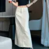New White Straight Long Denim Skirt Women Vintage A-line Jeans Skirt Summer 2024