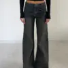Weekeep Streetwear Low Rise Jeans for Women Vintage 2000s Baggy Denim Pants Korean Fashion Casual Trousers Vintage Mom Jeans y2k