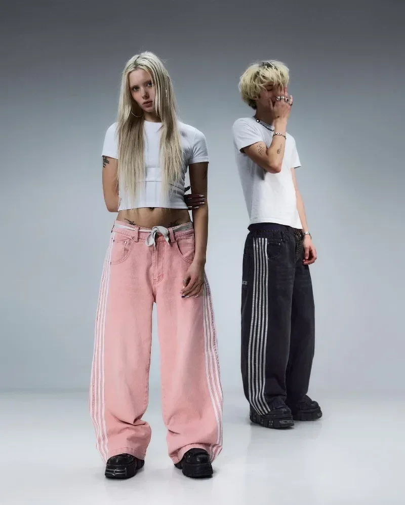 Baggy Jeans Hip Hop Newjeans Embroidered Stripes Y2K Pants Harajuku Leisure Couple High Quality Street Wear Women's Clothing