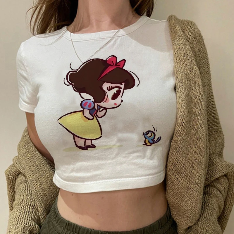 90s T Shirt Cropped Y2k Crop Top Shirt Disney Princess Women Harajuku Cute T-shirt Funny Tshirt Female Clothes Top Tee Shirt