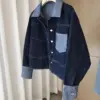Retro Contrasting Color Laple Denim Jacket for Women 2024 Autumn New Loose Single-breasted Coats Casual Versatile Short Top