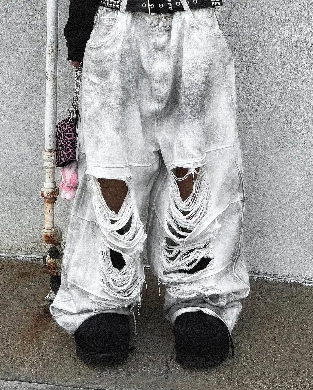 European American Retro Street Rock Destruction Heavy Industry Washing Brushed Jeans Men's High Street Niche Art Wide-leg Pants