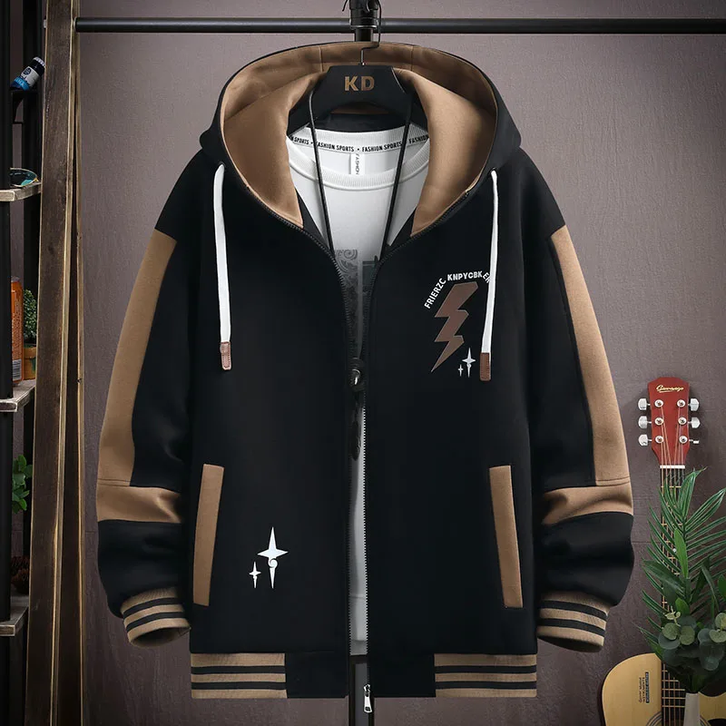 Casual Men's Cotton Hooded Jackets 2025 Spring Autumn Youth Streetwear Fashion Loose Coats Outdoor Windproof Tops Hoody Clothing