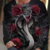 Mens Street 3D Snake New Year Fierce Print T-Shirt Casual Crew Neck Graphic T-Shirt Tops Breathable Sports Long Sleeve Men