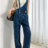New Fashion Slouchy Baggy Jeans Women Clothes Ladies Streetwear Asymmetry Blue High Waisted Wide Legs Pocket Denim Strap Pants