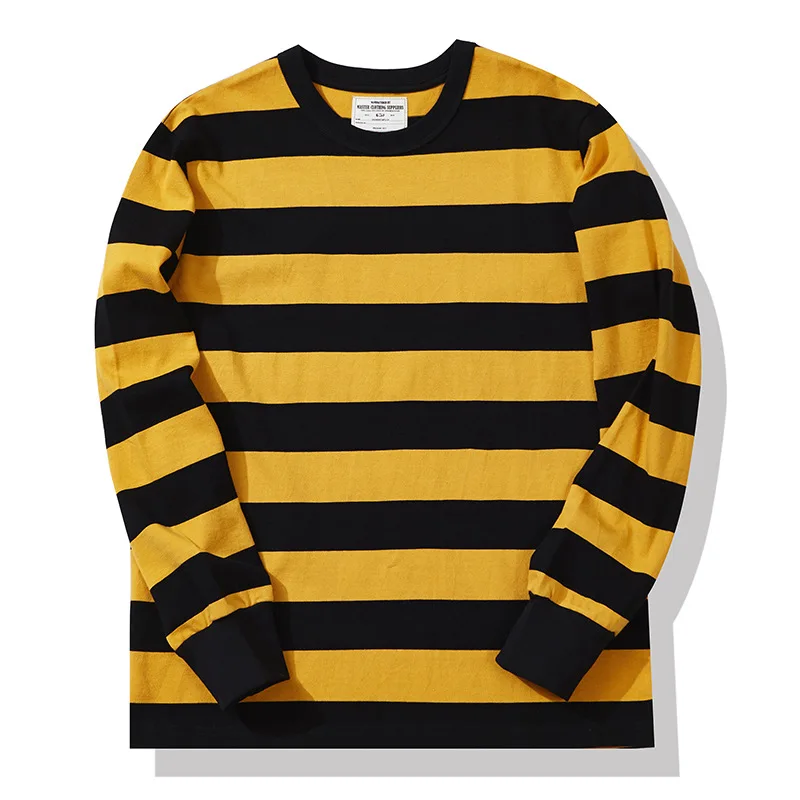Polyester Vintage Striped Long Sleeve T-Shirt Men Autumn Navy Classical Casual Comfortable Pullover Tops Men's Clothing Tops Y2K