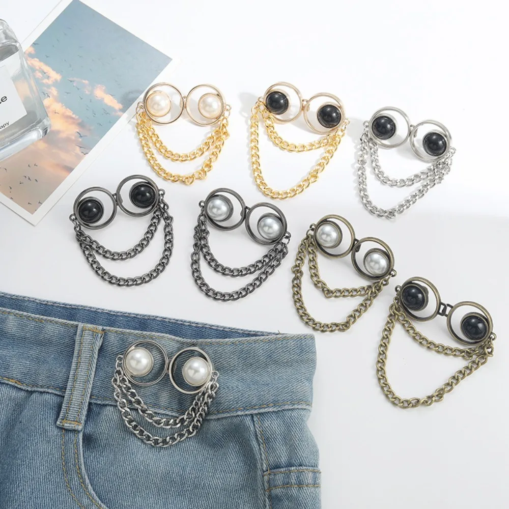 1Pcs Charm Chain Adjustable Pant Waist Tightener Buckle, No Sewing Required Button Adjuster for Loose Jeans and Skirts Waist