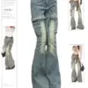Women Y2k Cargo Flare Jeans Harajuku Baggy Denim Trousers Aesthetic Jean Pants Vintage Japanese 2000s Style Trashy Clothes 2024