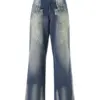 Women High Waist Distressed Skinny Jeans with Frayed Hem and Embroidered Floral Detail Fit Denim Pants