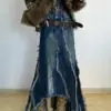 Women Denim Skirt Y2k Emo 2000s Clothes Long Skirt Harajuku Korean 90s Fashion Vintage Gradient A-line Jean Skirt Grunge Clothes