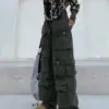 Multi-Pocket Cargo Pants Y2k Retro Fashion High Waist Jeans Couple Harajuku Simple High Street Casual Wide Leg Pants y2k pants