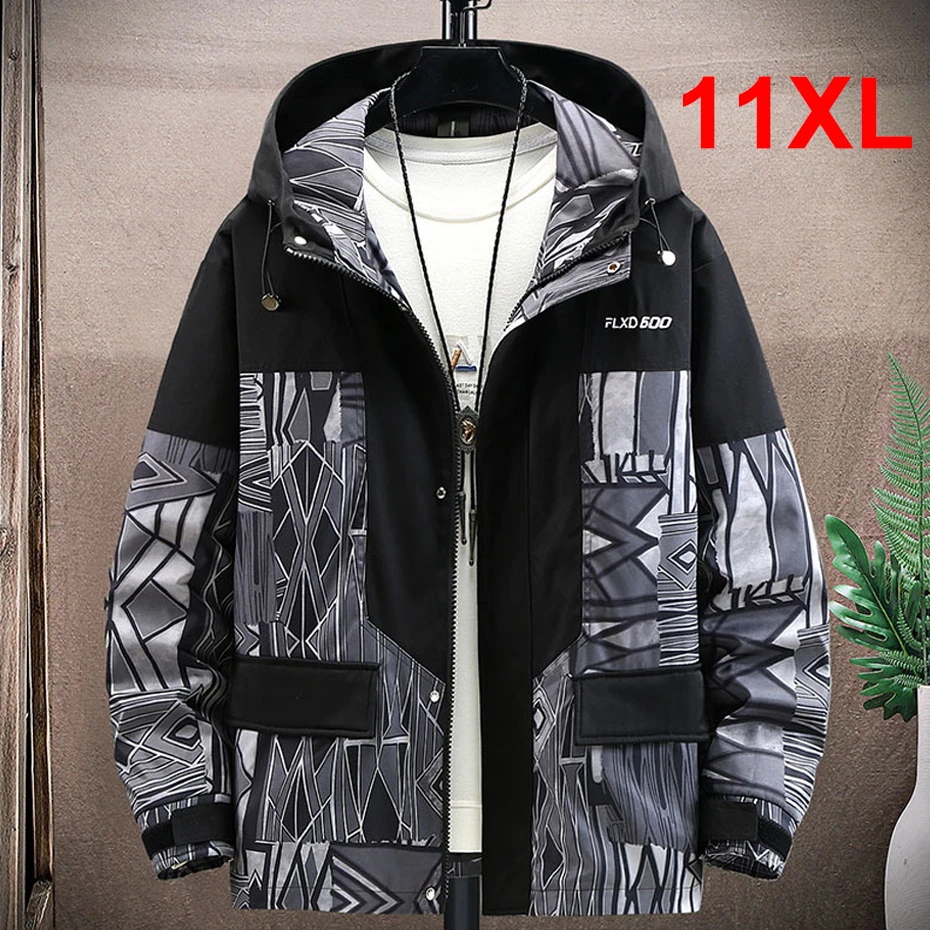 Plus Size 10XL 11XL Jacket Men Hip Hop Streetwear Patchwork Jacket Coat Male Hooded Jackets Big Size 10XL 11XL