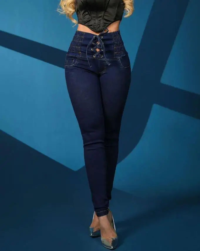 Women's Casual Sexy Grommet Eyelet Lace Up High Waist Skinny Retro Jeans Sexy Women's Fashion Casual Commuting Daily Denim Pants