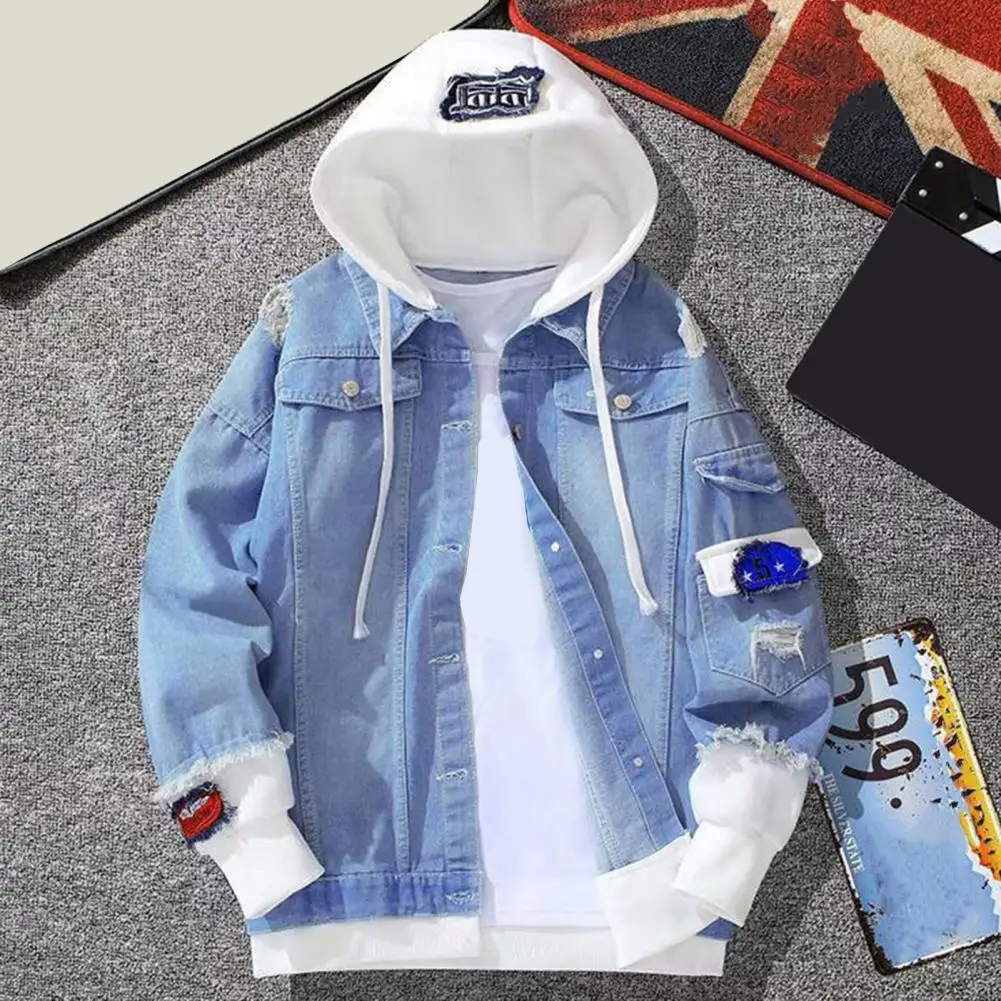 Men Denim Jacket Streetwear Hip Hop Men's Hooded Jean Jackets Male Casual Loose Outerwear 2023 New Spring Fashion Slim Fit Coat