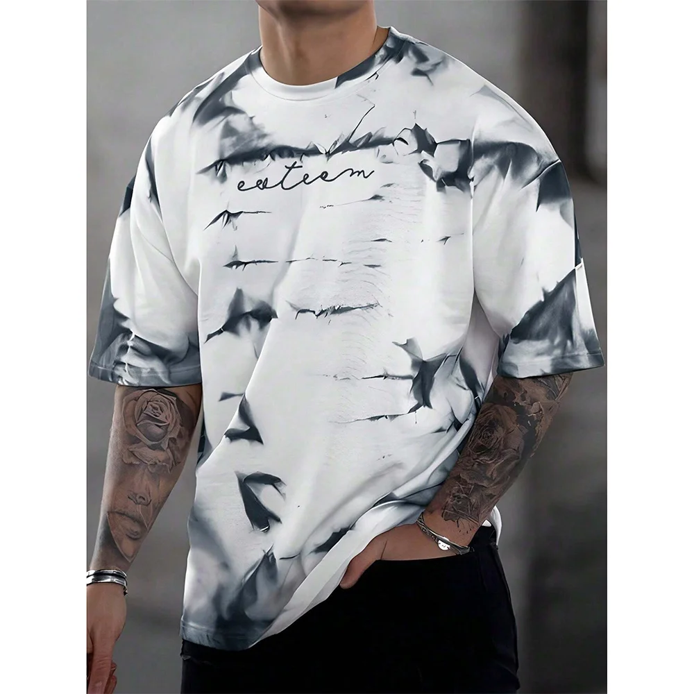 2024 Summer Tie-dye Printed Men's T-shirt Loose Casual Daily Large Size O-Neck Street T-shirt Gym Fitness Short Sleeves T-shirts