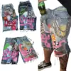 Gothic Punk Skull Letter Pattern Patchwork Shorts Men Y2k Streetwear Pants Hip Hop Fashion Denim Shorts Summer New Hot Sale