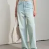 Amii Minimalist 2025 Spring New Women's Lazy Drape Old Loose Wide Leg Rough Edge Waist Line Light Blue Denim Trousers