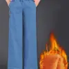 Winter Oversized 5xl Wide Leg Jeans Warm Womens Plus Velvet Denim Pants Vintage Moms Thick Plush Vaqueros Casual Baggy Trousers
